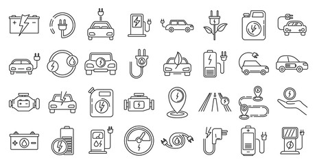 Hybrid charge icons set. Outline set of hybrid charge vector icons for web design isolated on white background