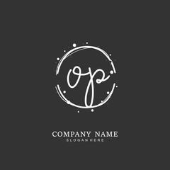 Handwritten initial letter O P OP for identity and logo. Vector logo template with handwriting and signature style.