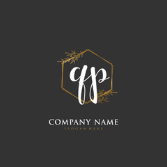 Handwritten initial letter Q P QP for identity and logo. Vector logo template with handwriting and signature style.