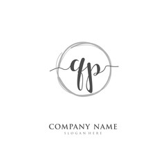 Handwritten initial letter Q P QP for identity and logo. Vector logo template with handwriting and signature style.
