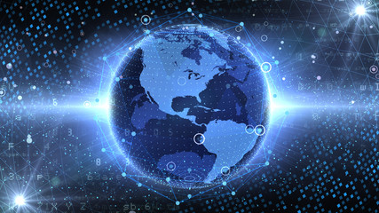 Earth on Digital Network concept background U.S.A North America