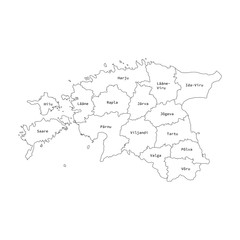 Vector outline administrative division map of Estonia . Vector map.