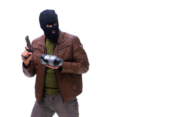 Robber wearing balaclava isolated on white background
