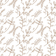 Leaf plant botanical floral foliage. Engraved ink art. Seamless background pattern. Fabric wallpaper print texture.