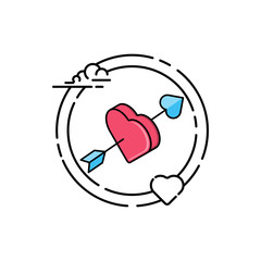 Love heart with arrow logo icon illustration  vector template. love line art symbol for valentine, engagement, wedding, decoration element. flat love heart design isolated on white background.