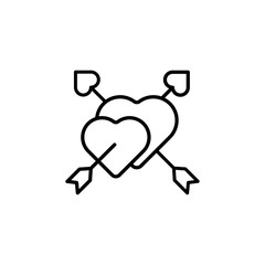 Love heart with arrow logo icon illustration  vector template. love line art symbol for valentine, engagement, wedding, decoration element. flat love heart design isolated on white background.