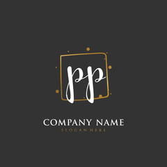 Handwritten initial letter P PP for identity and logo. Vector logo template with handwriting and signature style.