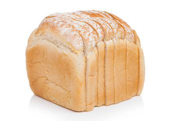 Fresh loaf of white bread on white background. Traditional bakery heritage.