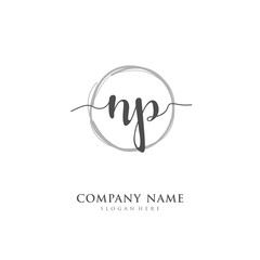 Handwritten initial letter N P NP for identity and logo. Vector logo template with handwriting and signature style.