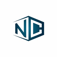 NC monogram logo with hexagon shape and negative space style ribbon design template