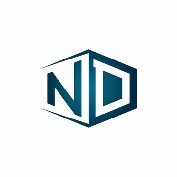 ND monogram logo with hexagon shape and negative space style ribbon design template