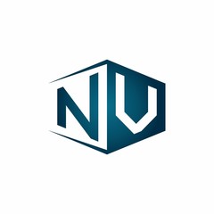 NV monogram logo with hexagon shape and negative space style ribbon design template