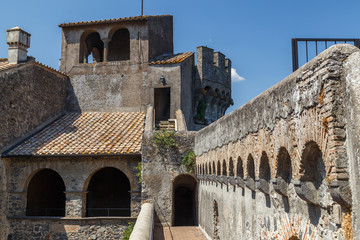 BRACCIANO / ITALY - JULY 2015: Inner yard of medieval castle of Bracciano, Italy