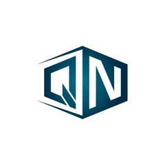 QN monogram logo with hexagon shape and negative space style ribbon design template