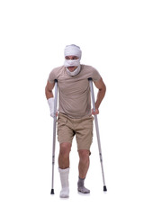 Man after car accident isolated on white