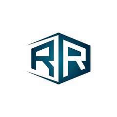 RR monogram logo with hexagon shape and negative space style ribbon design template