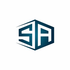 SA monogram logo with hexagon shape and negative space style ribbon design template