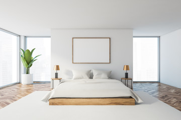 Panoramic white master bedroom interior, poster