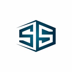 SS monogram logo with hexagon shape and negative space style ribbon design template