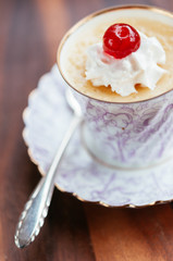 Home made vegan tapioca pudding with vegan whipped cream.