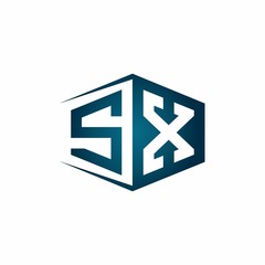 SX monogram logo with hexagon shape and negative space style ribbon design template