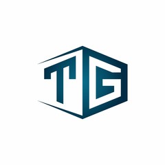 TG monogram logo with hexagon shape and negative space style ribbon design template