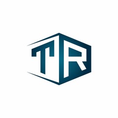 TR monogram logo with hexagon shape and negative space style ribbon design template