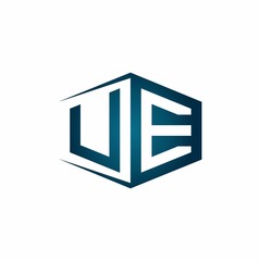 UE monogram logo with hexagon shape and negative space style ribbon design template
