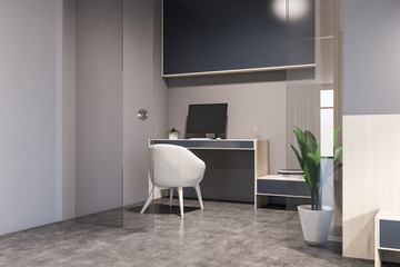 Fototapeta na wymiar Gray minimalistic home office corner