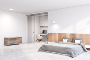 White master bedroom and home office interior