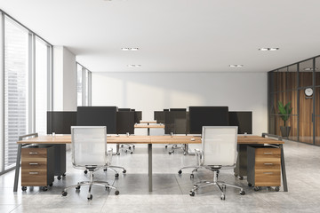 White and wooden open space office interior