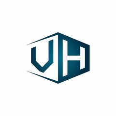 VH monogram logo with hexagon shape and negative space style ribbon design template