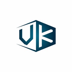 VK monogram logo with hexagon shape and negative space style ribbon design template