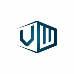 monogram logo with hexagon shape and negative space style ribbon design template