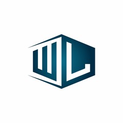WL monogram logo with hexagon shape and negative space style ribbon design template