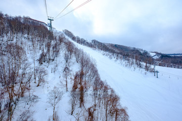 Tenguyama ropeway transport from the base of the mountain to the top in winter season