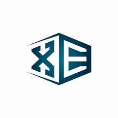 XE monogram logo with hexagon shape and negative space style ribbon design template