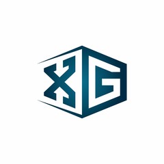 XG monogram logo with hexagon shape and negative space style ribbon design template