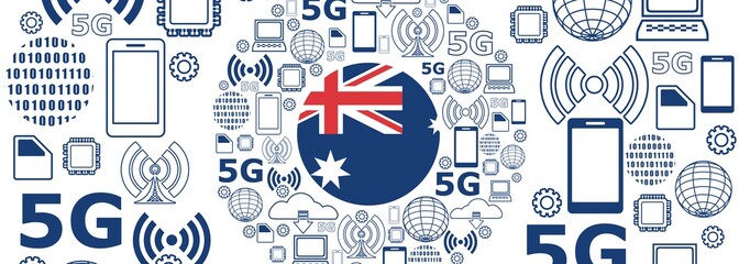 Mobile gadgets technology relative vector image. Circle frame with technology thin line icons. 5G Network Symbol. Flag of the Australia