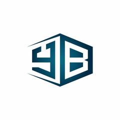YB monogram logo with hexagon shape and negative space style ribbon design template