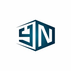 YN monogram logo with hexagon shape and negative space style ribbon design template