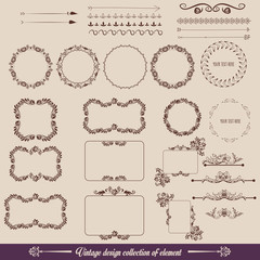set of vintage frames and design elements and creative modern vintage calligraphic design elements. Decorative swirls or scrolls, vintage elements, flourishes, labels and dividers,. Retro vector illus