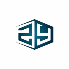 ZY monogram logo with hexagon shape and negative space style ribbon design template