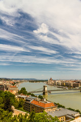 Fototapeta na wymiar River Danube in Budapest Hungary, parliament and the Chain Bridge, portrait.