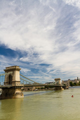 Obraz premium Budapest Chain Bridge with dramatic sky and copyspace