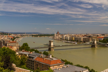 Fototapeta na wymiar River Danube in Budapest Hungary, parliament and the Chain Bridge.
