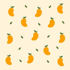 Cute summer theme seamless pattern with mango. Pretty and soft pastel colors. Pattern with different Trendy pastel colors. Vector illustration with plants