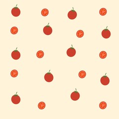 Cute summer theme seamless pattern with tomato. Pretty and soft pastel colors. Pattern with different Trendy pastel colors. Vector illustration with plants