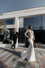 Loving couple at the hotel on a honeymoon.Just married. Honeymoon concept. Romantic relations. True...