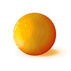 Golden or amber glossy textured in streaks sphere, polished ball. Orb icon, mock up yellow red color of clean realistic object. Geometric design shape. Isolated on white vector illustration